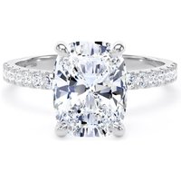 18ct White Gold 3.25cttw Elongated Cushion Cut Lab Grown Diamond Set Shoulder Solitaire Engagement Ring - Ring Size S