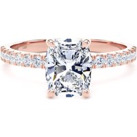 18ct Rose Gold 1.70cttw Elongated Cushion Cut Lab Grown Diamond Set Shoulder Solitaire Engagement Ring - Ring Size P.5