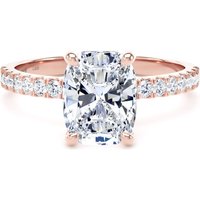 18ct Rose Gold 2.20cttw Elongated Cushion Cut Lab Grown Diamond Set Shoulder Solitaire Engagement Ring - Ring Size H.5