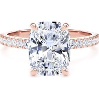 18ct Rose Gold 3.25cttw Elongated Cushion Cut Lab Grown Diamond Set Shoulder Solitaire Engagement Ring - Ring Size J