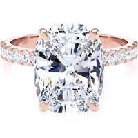 18ct Rose Gold 5.25cttw Elongated Cushion Cut Lab Grown Diamond Set Shoulder Solitaire Engagement Ring - Ring Size K.5