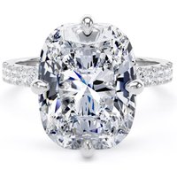 18ct White Gold Compass Set 7.25cttw Cushion Lab Grown Diamond Set Shoulder Solitaire Engagement Ring - Ring Size V.5