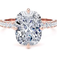 18ct Rose Gold Compass Set 4.25cttw Cushion Lab Grown Diamond Set Shoulder Solitaire Engagement Ring - Ring Size N.5