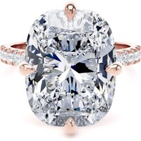 18ct Rose Gold Compass Set 10.25cttw Cushion Lab Grown Diamond Set Shoulder Solitaire Engagement Ring - Ring Size X