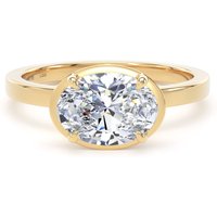 18ct Yellow Gold East-West 1.62cttw Oval Cut Lab Grown Diamond Hidden Halo Solitaire Engagement Ring - Ring Size M