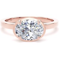 18ct Rose Gold East-West 1.62cttw Oval Cut Lab Grown Diamond Hidden Halo Solitaire Engagement Ring - Ring Size F.5
