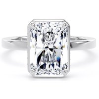 18ct White Gold 4.17cttw Radiant Cut Lab Grown Diamond Hidden Halo Solitaire Engagement Ring - Ring Size R.5