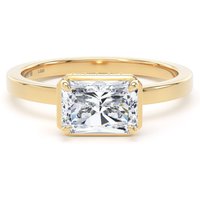 18ct Yellow Gold East-West 1.62cttw Radiant Cut Lab Grown Diamond Hidden Halo Solitaire Engagement Ring - Ring Size F.5