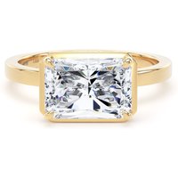 18ct Yellow Gold East-West 3.15cttw Radiant Cut Lab Grown Diamond Hidden Halo Solitaire Engagement Ring - Ring Size J