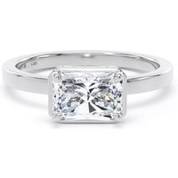 18ct White Gold East-West 1.62cttw Radiant Cut Lab Grown Diamond Hidden Halo Solitaire Engagement Ring - Ring Size O.5