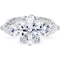 Platinum 4.00cttw Oval and Pear Cut Lab Grown Diamond 3 Stone Engagement Ring - Ring Size O.5