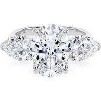 Platinum 5.20cttw Oval and Pear Cut Lab Grown Diamond 3 Stone Engagement Ring - Ring Size H