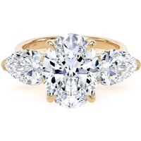 18ct Yellow Gold 5.20cttw Oval and Pear Cut Lab Grown Diamond 3 Stone Engagement Ring - Ring Size T.5