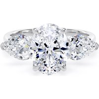 18ct White Gold 2.66cttw Oval and Pear Cut Lab Grown Diamond 3 Stone Engagement Ring - Ring Size I.5