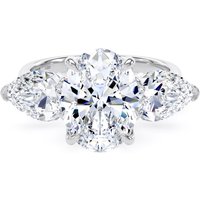 18ct White Gold 4.00cttw Oval and Pear Cut Lab Grown Diamond 3 Stone Engagement Ring - Ring Size U