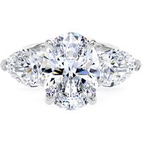 18ct White Gold 6.40cttw Oval and Pear Cut Lab Grown Diamond 3 Stone Engagement Ring - Ring Size Q