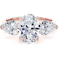18ct Rose Gold 2.66cttw Oval and Pear Cut Lab Grown Diamond 3 Stone Engagement Ring - Ring Size R