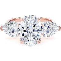 18ct Rose Gold 4.00cttw Oval and Pear Cut Lab Grown Diamond 3 Stone Engagement Ring - Ring Size F.5