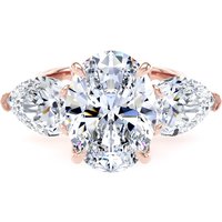 18ct Rose Gold 6.40cttw Oval and Pear Cut Lab Grown Diamond 3 Stone Engagement Ring - Ring Size F