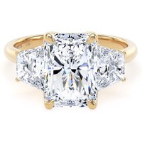18ct Yellow Gold 5.20cttw Radiant and Trapezoid Cut Lab Grown Diamond 3 Stone Engagement Ring - Ring Size F.5