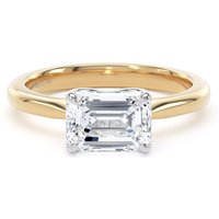 18ct Yellow Gold and Platinum 1.50cttw East-West Emerald Cut Lab Grown Diamond Solitaire Engagement Ring - Ring Size W
