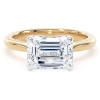 18ct Yellow Gold and Platinum 3.00cttw East-West Emerald Cut Lab Grown Diamond Solitaire Engagement Ring - Ring Size L