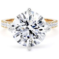 18ct Yellow Gold and Platinum Compass Set 5.25cttw Round Lab Grown Diamond Set Shoulder Solitaire Engagement Ring - Ring Size Y.5