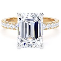 18ct Yellow Gold and Platinum 4.25cttw Emerald Cut Lab Grown Diamond Set Shoulder Solitaire Engagement Ring - Ring Size X