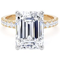 18ct Yellow Gold and Platinum 5.25cttw Emerald Cut Lab Grown Diamond Set Shoulder Solitaire Engagement Ring - Ring Size P.5