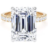 18ct Yellow Gold and Platinum 7.25cttw Emerald Cut Lab Grown Diamond Set Shoulder Solitaire Engagement Ring - Ring Size I