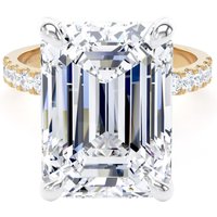 18ct Yellow Gold and Platinum 10.25cttw Emerald Cut Lab Grown Diamond Set Shoulder Solitaire Engagement Ring - Ring Size O