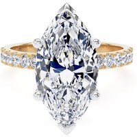 18ct Yellow Gold and Platinum 5.25cttw Marquise Cut Lab Grown Diamond Set Shoulder Solitaire Engagement Ring - Ring Size P.5