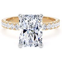18ct Yellow Gold and Platinum 4.25cttw Radiant Cut Lab Grown Diamond Set Shoulder Solitaire Engagement Ring - Ring Size F.5