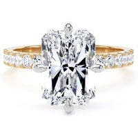 18ct Yellow Gold and Platinum Compass Set 4.25cttw Radiant Lab Grown Diamond Set Shoulder Solitaire Engagement Ring - Ring Size P