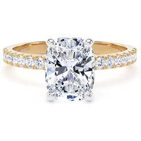 18ct Yellow Gold and Platinum 2.20cttw Elongated Cushion Cut Lab Grown Diamond Set Shoulder Solitaire Engagement Ring - Ring Size T