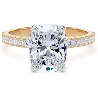 18ct Yellow Gold and Platinum 2.70cttw Elongated Cushion Cut Lab Grown Diamond Set Shoulder Solitaire Engagement Ring - Ring Size F