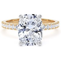 18ct Yellow Gold and Platinum 3.25cttw Elongated Cushion Cut Lab Grown Diamond Set Shoulder Solitaire Engagement Ring - Ring Size L.5