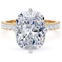 18ct Yellow Gold and Platinum Compass Set 5.25cttw Cushion Lab Grown Diamond Set Shoulder Solitaire Engagement Ring - Ring Size J.5