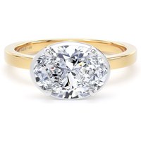 18ct Yellow Gold and Platinum East-West 2.13cttw Oval Cut Lab Grown Diamond Hidden Halo Solitaire Engagement Ring - Ring Size S