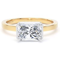 18ct Yellow Gold and Platinum East-West 2.13cttw Radiant Cut Lab Grown Diamond Hidden Halo Solitaire Engagement Ring - Ring Size M.5