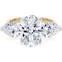 18ct Yellow Gold and Platinum 4.00cttw Oval and Pear Cut Lab Grown Diamond 3 Stone Engagement Ring - Ring Size V