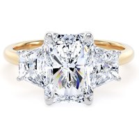 18ct Yellow Gold and Platinum 4.20cttw Radiant and Trapezoid Cut Lab Grown Diamond 3 Stone Engagement Ring - Ring Size L.5