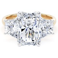 18ct Yellow Gold and Platinum 6.40cttw Radiant and Trapezoid Cut Lab Grown Diamond 3 Stone Engagement Ring - Ring Size N