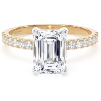 18ct Yellow Gold and Platinum 2.20cttw Emerald Cut Lab Grown Diamond Set Shoulder Solitaire Engagement Ring - Ring Size O