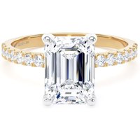 18ct Yellow Gold and Platinum 2.70cttw Emerald Cut Lab Grown Diamond Set Shoulder Solitaire Engagement Ring - Ring Size V.5