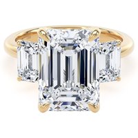 18ct Yellow Gold 6.60cttw Emerald Cut Lab Grown Diamond 3 Stone Engagement Ring - Ring Size V.5
