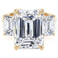 18ct Yellow Gold 9.00cttw Emerald Cut Lab Grown Diamond 3 Stone Engagement Ring - Ring Size V.5