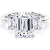 18ct White Gold 4.00cttw Emerald Cut Lab Grown Diamond 3 Stone Engagement Ring - Ring Size F