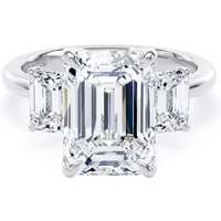18ct White Gold 5.20cttw Emerald Cut Lab Grown Diamond 3 Stone Engagement Ring - Ring Size P.5