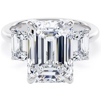 18ct White Gold 6.60cttw Emerald Cut Lab Grown Diamond 3 Stone Engagement Ring - Ring Size F.5